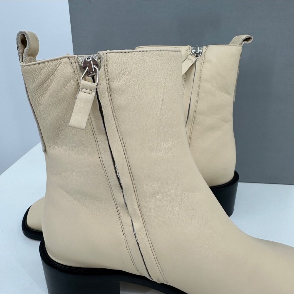 Everlane The City Boot in Cream Leather 8.5 Women's Side Zip Block Heel Ankle - Picture 4 of 9